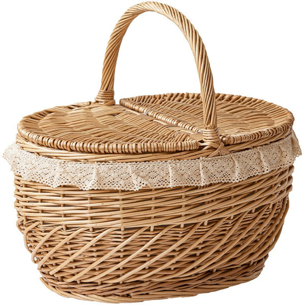 Extra Large Kitchen Storage Baskets, Picnic Storage Basket with Handle, Natural Hand-woven Wicker Storage Basket, Lovely Willow Weaving Baskets for Vegetable, Natural Fruit Storage Baskets