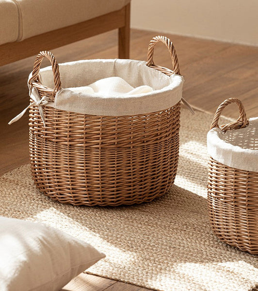 Large Round Storage Basket for Clothes, Natural Hand-woven Wicker Storage Basket for Clothes, Willow Weaving Baskets for Clothes, Extra Large Kitchen Storage Baskets-artworkcanvas