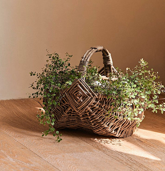 Large Picnic Food Basket with Handle, Natural Hand-woven Wicker Storage Basket, Natural Fruit Baskets, Kitchen Storage Baskets, Willow Weaving Baskets with Handle-artworkcanvas
