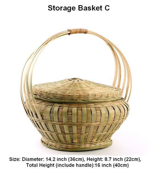 Picnic Food Basket with Handle, Large Natural Hand-woven Bamboo Basket, Natural Fruit Basket Lovely Bamboo Baskets for Vegetable, Kitchen Storage Baskets-artworkcanvas