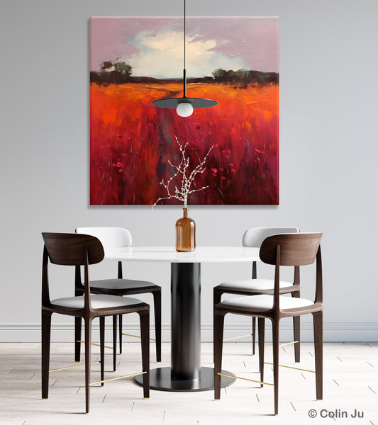 Landscape Canvas Paintings, Acrylic Abstract Art on Canvas, Red Poppy Flower Field Painting, Landscape Acrylic Painting, Living Room Wall Art Paintings-artworkcanvas