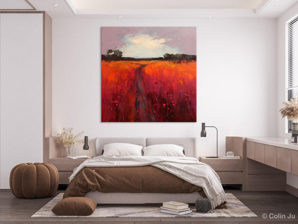 Landscape Canvas Paintings, Acrylic Abstract Art on Canvas, Red Poppy Flower Field Painting, Landscape Acrylic Painting, Living Room Wall Art Paintings-artworkcanvas