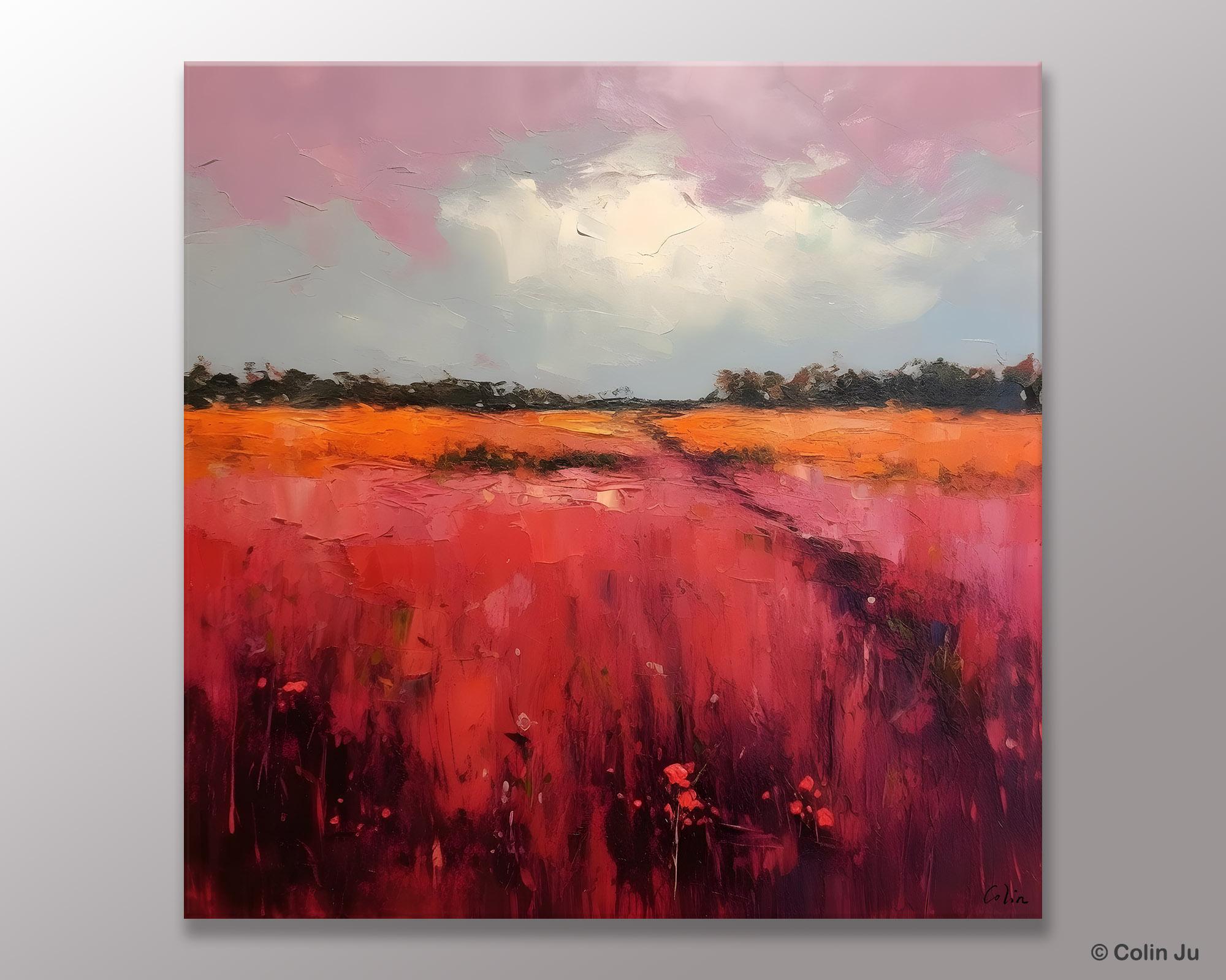 Landscape Paintings for Living Room, Abstract Canvas Painting, Abstract Landscape Art, Red Poppy Field Painting, Original Hand Painted Wall Art-artworkcanvas