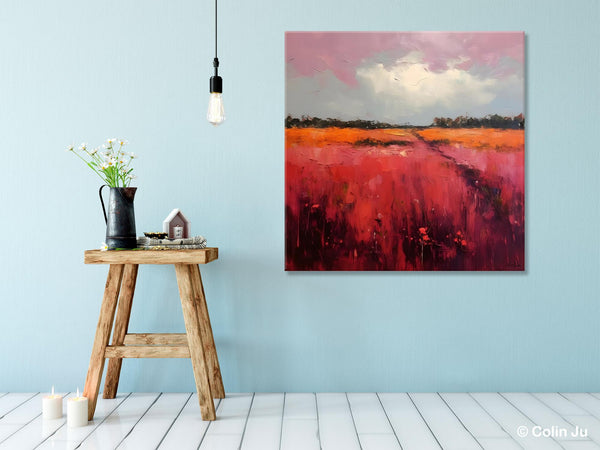 Landscape Paintings for Living Room, Abstract Canvas Painting, Abstract Landscape Art, Red Poppy Field Painting, Original Hand Painted Wall Art-artworkcanvas