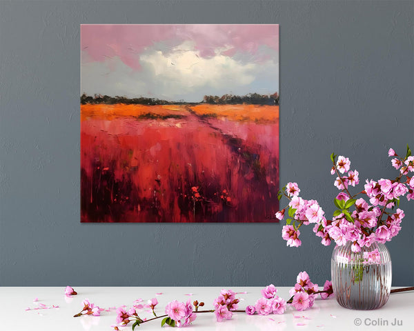 Landscape Paintings for Living Room, Abstract Canvas Painting, Abstract Landscape Art, Red Poppy Field Painting, Original Hand Painted Wall Art-artworkcanvas