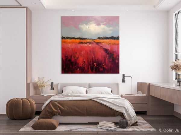 Landscape Paintings for Living Room, Abstract Canvas Painting, Abstract Landscape Art, Red Poppy Field Painting, Original Hand Painted Wall Art-artworkcanvas