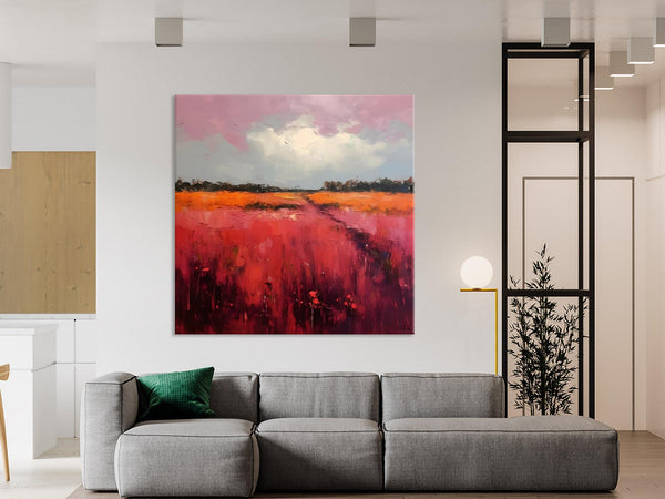 Landscape Paintings for Living Room, Abstract Canvas Painting, Abstract Landscape Art, Red Poppy Field Painting, Original Hand Painted Wall Art-artworkcanvas