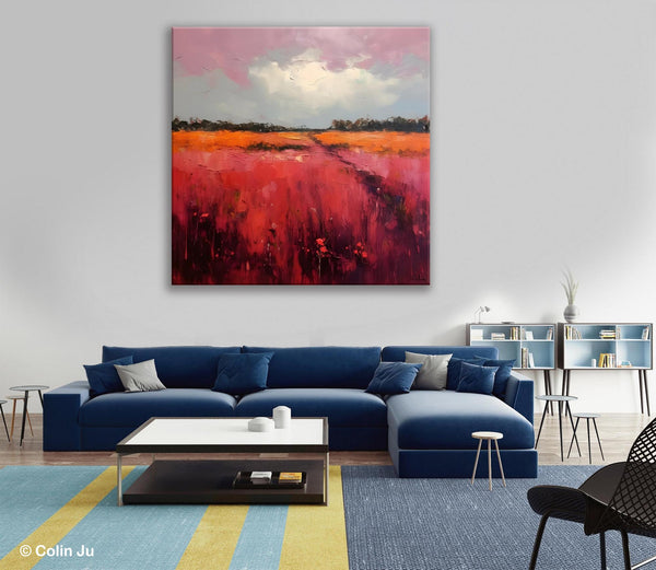 Landscape Paintings for Living Room, Abstract Canvas Painting, Abstract Landscape Art, Red Poppy Field Painting, Original Hand Painted Wall Art-artworkcanvas