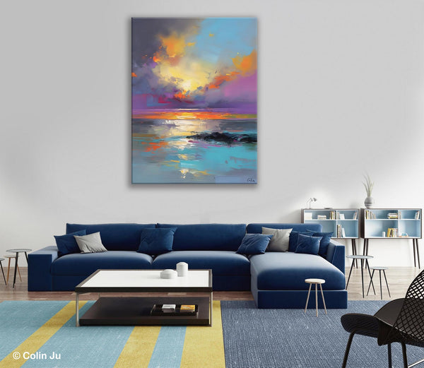 Oil Painting on Canvas, Extra Large Modern Wall Art, Landscape Canvas Paintings for Dining Room, Original Landscape Abstract Painting