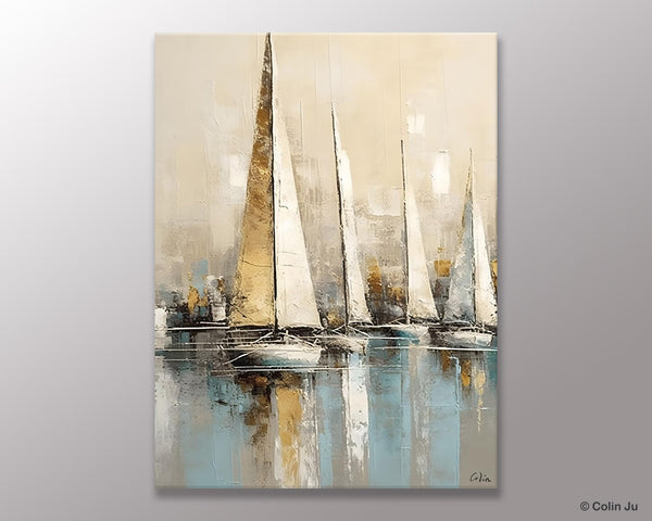 Modern Abstract Wall Art Paintings, Large Original Canvas Art for Bedroom, Large Painting Ideas for Living Room, Sail Boat Canvas Painting-artworkcanvas