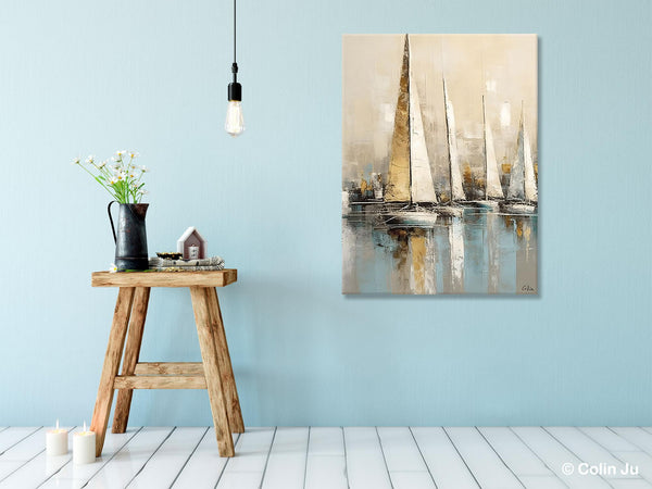 Modern Abstract Wall Art Paintings, Large Original Canvas Art for Bedroom, Large Painting Ideas for Living Room, Sail Boat Canvas Painting-artworkcanvas
