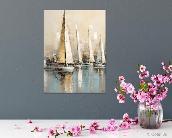 Modern Abstract Wall Art Paintings, Large Original Canvas Art for Bedroom, Large Painting Ideas for Living Room, Sail Boat Canvas Painting-artworkcanvas