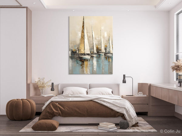 Modern Abstract Wall Art Paintings, Large Original Canvas Art for Bedroom, Large Painting Ideas for Living Room, Sail Boat Canvas Painting-artworkcanvas