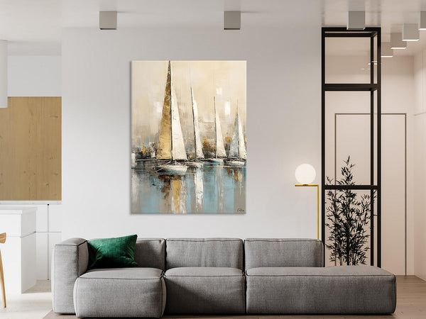 Modern Abstract Wall Art Paintings, Large Original Canvas Art for Bedroom, Large Painting Ideas for Living Room, Sail Boat Canvas Painting-artworkcanvas