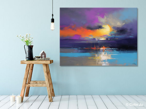 Abstract Landscape Painting, Sunset Painting, Large Landscape Painting for Living Room, Bedroom Wall Art Ideas, Modern Paintings for Dining Room