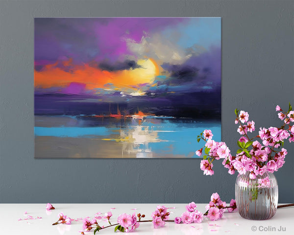 Abstract Landscape Painting, Sunset Painting, Large Landscape Painting for Living Room, Bedroom Wall Art Ideas, Modern Paintings for Dining Room