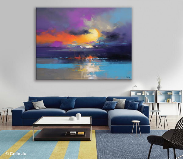 Abstract Landscape Painting, Sunset Painting, Large Landscape Painting for Living Room, Bedroom Wall Art Ideas, Modern Paintings for Dining Room