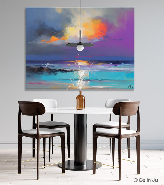 Landscape Painting on Canvas, Hand Painted Canvas Art, Moon Rising from Sea, Contemporary Wall Art Paintings, Extra Large Original Art-artworkcanvas