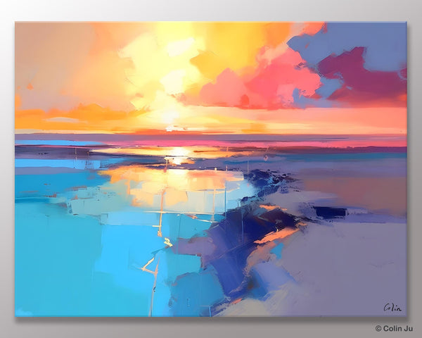 Sunrise Painting, Original Landscape Painting, Large Landscape Painting for Living Room, Bedroom Wall Art Ideas, Modern Paintings for Dining Room