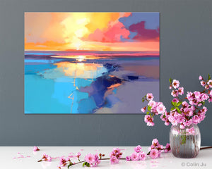 Sunrise Painting, Original Landscape Painting, Large Landscape Painting for Living Room, Bedroom Wall Art Ideas, Modern Paintings for Dining Room-artworkcanvas