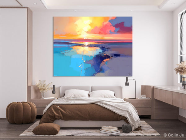 Sunrise Painting, Original Landscape Painting, Large Landscape Painting for Living Room, Bedroom Wall Art Ideas, Modern Paintings for Dining Room-artworkcanvas