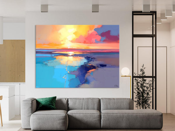 Sunrise Painting, Original Landscape Painting, Large Landscape Painting for Living Room, Bedroom Wall Art Ideas, Modern Paintings for Dining Room-artworkcanvas