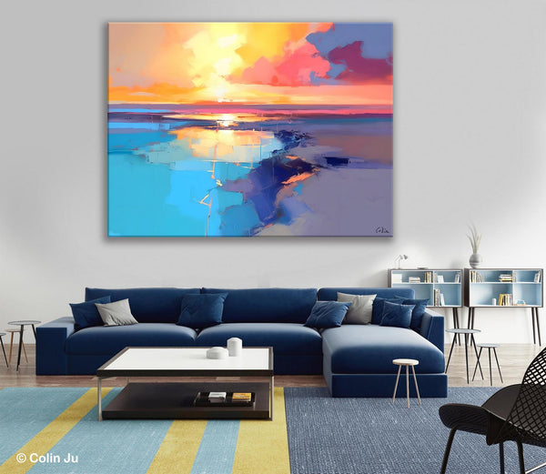 Sunrise Painting, Original Landscape Painting, Large Landscape Painting for Living Room, Bedroom Wall Art Ideas, Modern Paintings for Dining Room-artworkcanvas