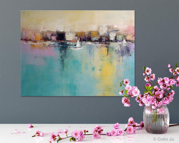 Contemporary Abstract Art for Dining Room, Sail Boat Abstract Paintings, Living Room Canvas Art Ideas, Large Landscape Painting, Simple Modern Art