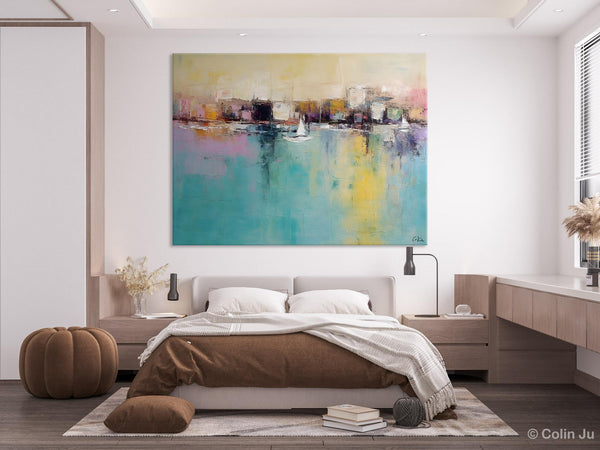 Contemporary Abstract Art for Dining Room, Sail Boat Abstract Paintings, Living Room Canvas Art Ideas, Large Landscape Painting, Simple Modern Art