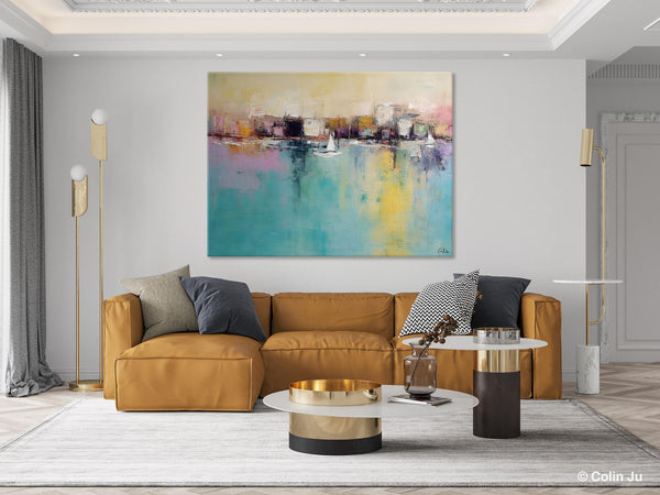 Contemporary Abstract Art for Dining Room, Sail Boat Abstract Paintings, Living Room Canvas Art Ideas, Large Landscape Painting, Simple Modern Art