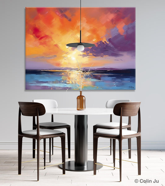 Original Landscape Oil Paintings, Sunrise Paintings, Large Contemporary Wall Art, Oil Painting on Canvas, Extra Large Paintings for Bedroom-artworkcanvas