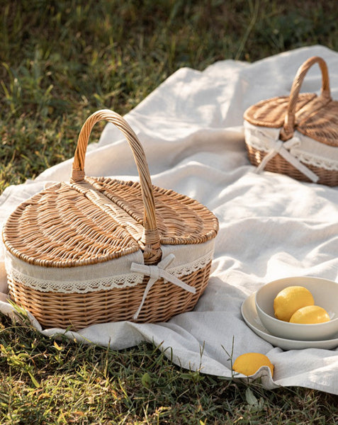 Picnic Storage Basket with Handle, Extra Large Kitchen Storage Baskets, Natural Hand-woven Wicker Storage Basket, Lovely Willow Weaving Baskets for Vegetable, Natural Fruit Storage Baskets-artworkcanvas