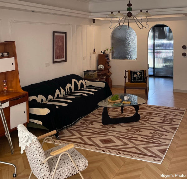 Mid Century Modern Rugs Next to Bed, Contemporary Rugs for Bedroom, Abstract Modern Carpets for Living Room, Modern Rugs for Dining Room-artworkcanvas