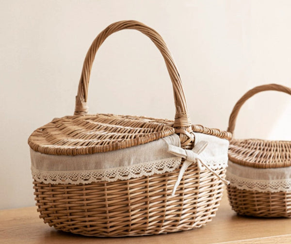 Picnic Storage Basket with Handle, Extra Large Kitchen Storage Baskets, Natural Hand-woven Wicker Storage Basket, Lovely Willow Weaving Baskets for Vegetable, Natural Fruit Storage Baskets-artworkcanvas