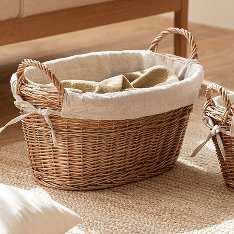 Large Kitchen Round Storage Baskets, Large Food Storage Basket with Handle, Natural Hand-woven Wicker Storage Basket for Clothes, Willow Weaving Baskets for Toys-artworkcanvas