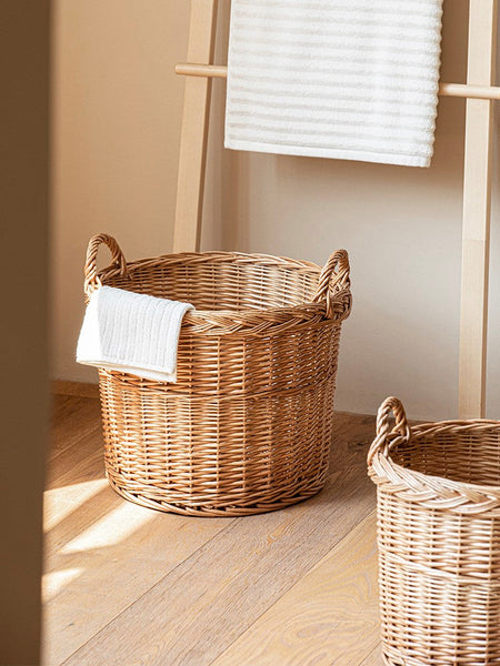 Round Storage Basket for Clothes, Natural Hand-woven Wicker Storage Basket for Clothes, Extra Large Kitchen Storage Baskets, Willow Weaving Baskets for Clothes-artworkcanvas