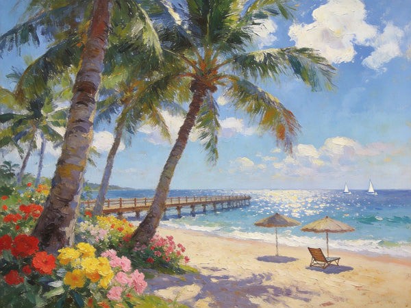 Canvas Wall Art Paintings, Ocean's Sandy Shore, Seashore Sunrise Paintings, Hand Painted Canvas Art, Landscape Canvas Paintings, Original Oil Paintings, Buy Oil Paintings Online-artworkcanvas