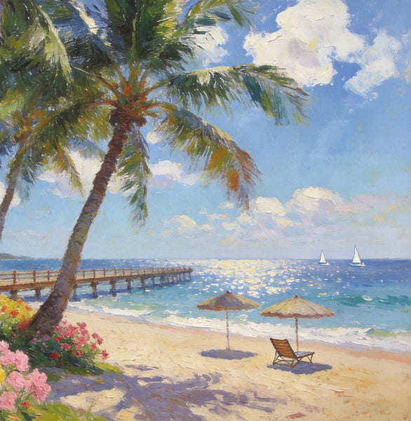 Canvas Wall Art Paintings, Ocean's Sandy Shore, Seashore Sunrise Paintings, Hand Painted Canvas Art, Landscape Canvas Paintings, Original Oil Paintings, Buy Oil Paintings Online-artworkcanvas