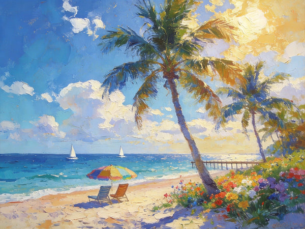 Sun, Sand, and Seaside Peace, Seashore Sunrise Paintings, Hand Painted Canvas Art, Canvas Wall Art Paintings, Landscape Canvas Paintings, Original Oil Paintings, Small Oil Paintings-artworkcanvas