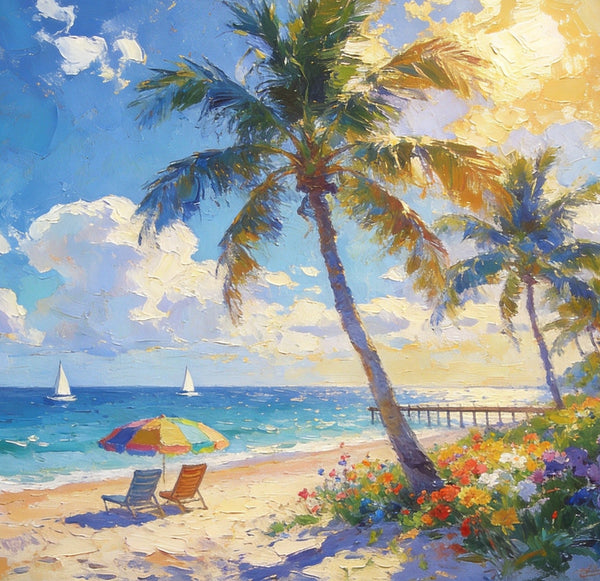 Sun, Sand, and Seaside Peace, Seashore Sunrise Paintings, Hand Painted Canvas Art, Canvas Wall Art Paintings, Landscape Canvas Paintings, Original Oil Paintings, Small Oil Paintings-artworkcanvas