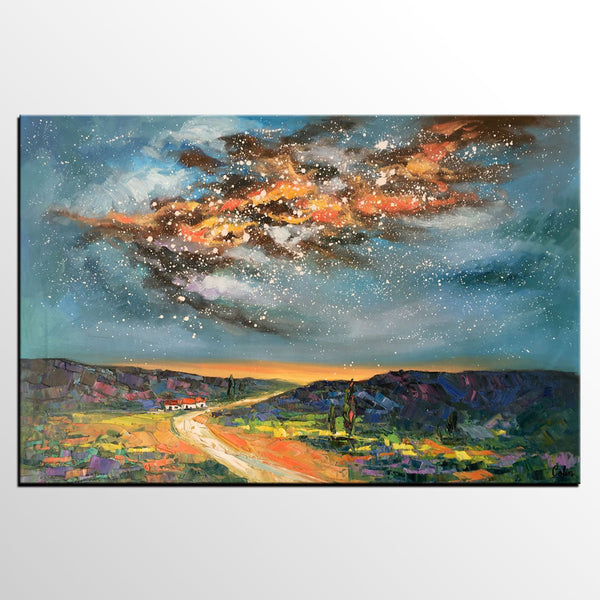 Landscape Oil Paintings, Starry Night Sky Painting, Custom Canvas Artwork, Original Oil Painting on Canvas, Buy Paintings Online