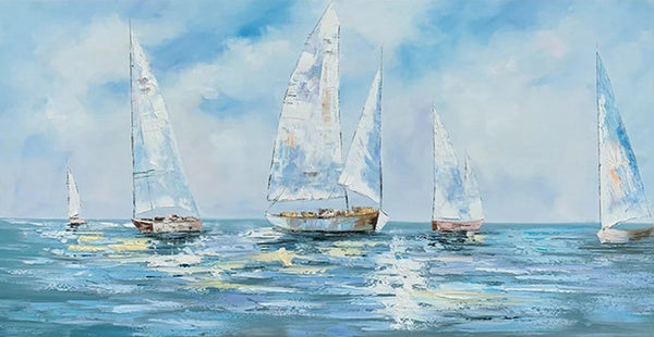 Contemporary Canvas Artwork, Abstract Wall Art Paintings, Modern Art Paintings for Dining Room, Sail Boat Acrylic Paintings on Canvas, Hand Painted Wall Art Paintings