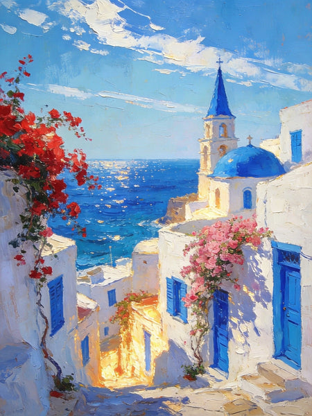 Original Landscape Art, Majestic Aegean Views, Small Oil Paintings, Hand Painted Canvas Art, Buy Paintings Online, Landscape Paintings for Bedroom-artworkcanvas