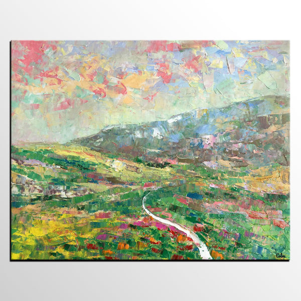 Mountain Landscape Painting, Palette Knife Paintings, Custom Wall Art Painting on Canvas, Spring Mountain Painting