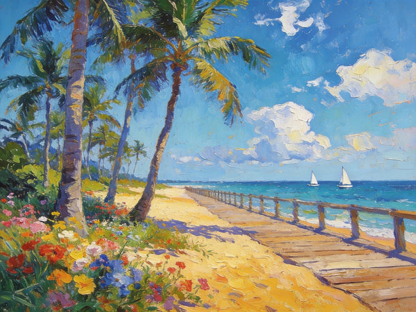 Small Wall Art Paintings, Beachside Beauty, Seashore Palm Tree Paintings, Small Oil Paintings, Hand Painted Canvas Art, Canvas Paintings for Living Room, Original Landscape Paintings-artworkcanvas
