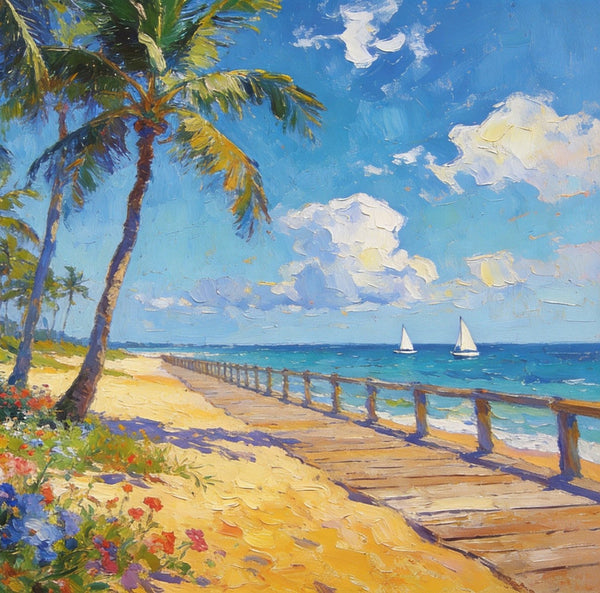 Small Wall Art Paintings, Beachside Beauty, Seashore Palm Tree Paintings, Small Oil Paintings, Hand Painted Canvas Art, Canvas Paintings for Living Room, Original Landscape Paintings-artworkcanvas