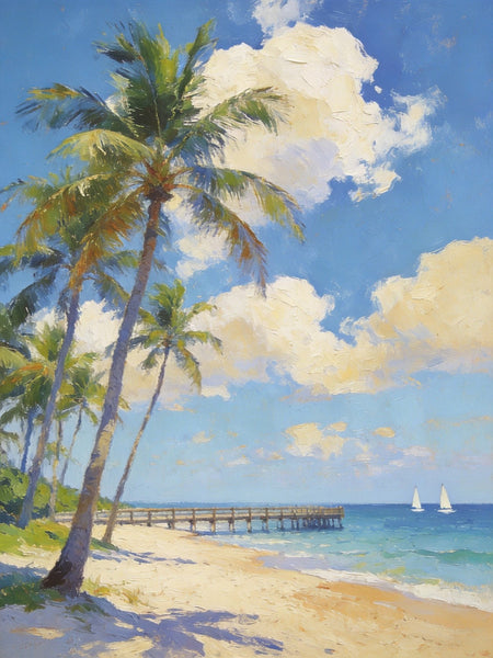 Palette Knife Artwork, Sandy Shores and Palm Tree, Hand Painted Canvas Art, Small Oil Paintings, Original Canvas Paintings, Landscape Paintings for Bedroom-artworkcanvas