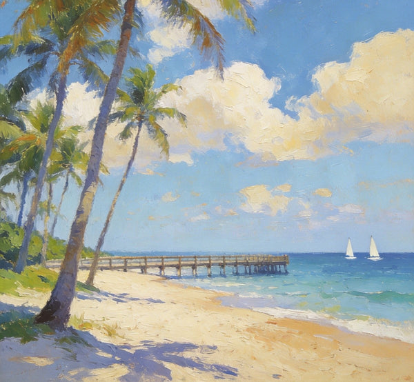 Palette Knife Artwork, Sandy Shores and Palm Tree, Hand Painted Canvas Art, Small Oil Paintings, Original Canvas Paintings, Landscape Paintings for Bedroom-artworkcanvas