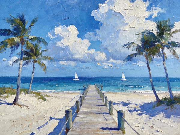 Heavy Texture Oil Paintings, Beach Paradise by the Sea, Seashore Palm Tree Paintings, Landscape Canvas Paintings, Original Oil Paintings, Landscape Paintings on Canvas, Hand Painted Canvas Art-artworkcanvas