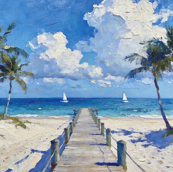 Heavy Texture Oil Paintings, Beach Paradise by the Sea, Seashore Palm Tree Paintings, Landscape Canvas Paintings, Original Oil Paintings, Landscape Paintings on Canvas, Hand Painted Canvas Art-artworkcanvas